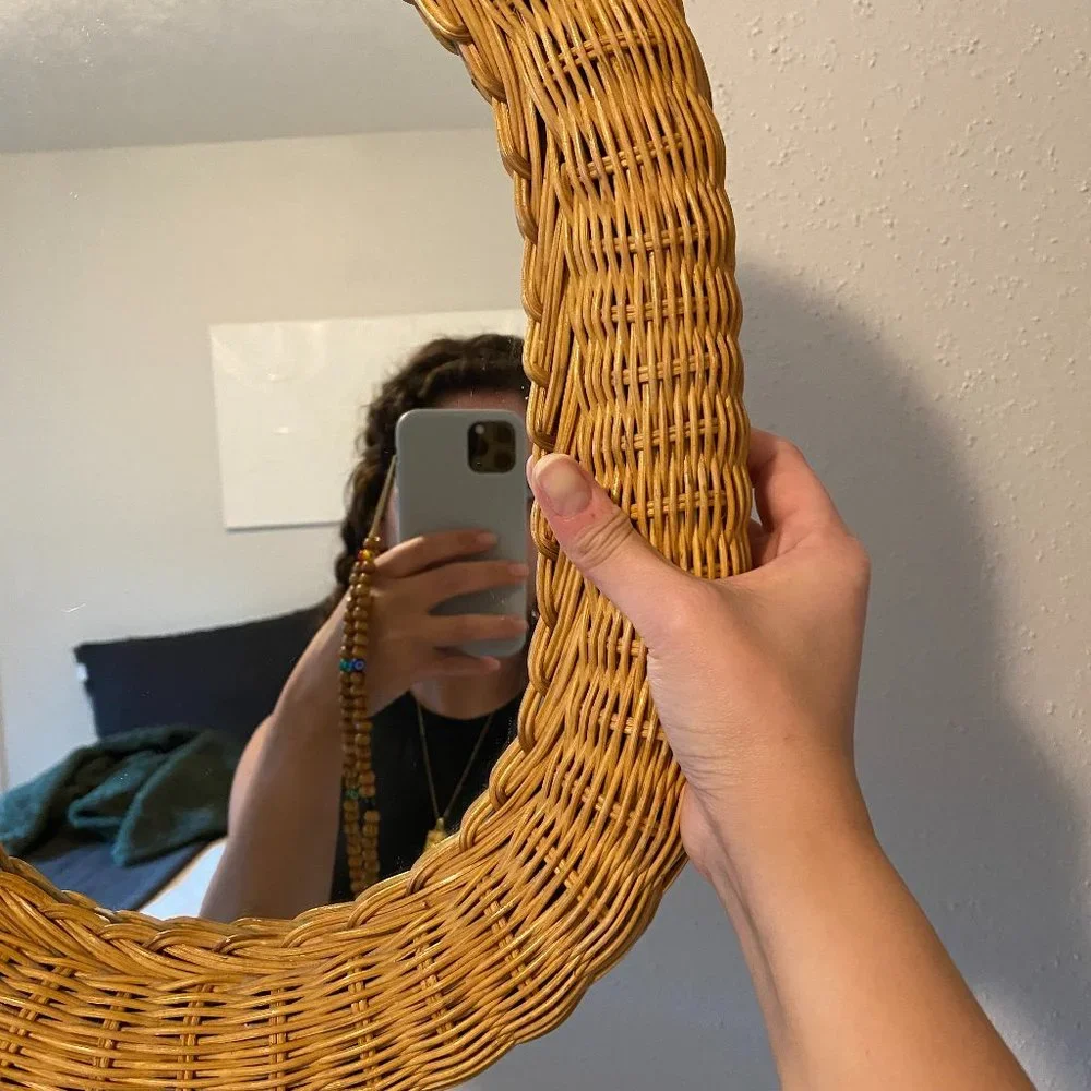 Vintage Gold Oval Wall Mirror, Wicker Mirror Active